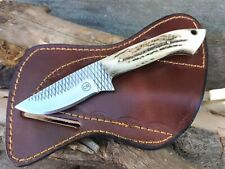 HANDFORGED CUSTOM HUNTING COWBOY BULL CUTTER KNIFE WITH STAG HANDLE&SHEATH picture