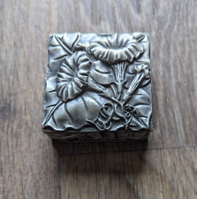 Vintage Metal Box with Floral Carving and Velvet Interior picture