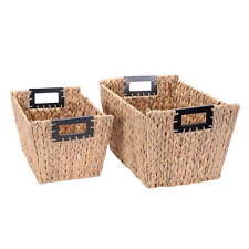 Rectangle Handmade Wicker Baskets made of Water Hyacinth, Set of 2, Natural picture