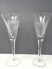 Set of 2 Vintage WATERFORD Cut Crystal Champagne Flutes Flower  Pattern 9