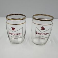 Pair of Vtg. Budweiser Beer Barrel Glasses Barware Advertising Man Cave Bar picture