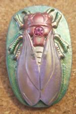 1-Czech Glass Raised Multi-colored Cicada - Purplish Rhinestone - Purple Button picture