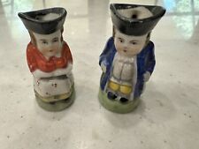 Miniature Toby Mugs 2 VTG Colonial Seated Man & Woman Pitchers Made In Japan. picture