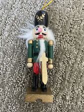 Vintage Nutcracker Christmas Tree Ornament 4” Tall Soldier With Sword Green picture