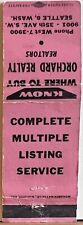 Orchard Realty Seattle WA Washington Real Estate Realtor Vintage Matchbook Cover picture