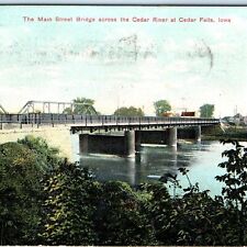 c1910s Cedar Falls, IA Cedar River Main St & Railroad Bridges Postcard Cute A62 picture