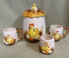 Vintage 1976 Sears Roebuck Chicken Little Ceramic Canister And Cups picture