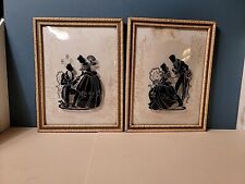 Vtg Pr Art Deco Wood Framed Silhouettes on CONVEX BUBBLE Glass COURTING PROPOSAL picture