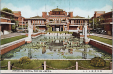 Frank Lloyd Wright Imperial Hotel c1930's Tokyo Japan Lily Pads Pond Cars picture