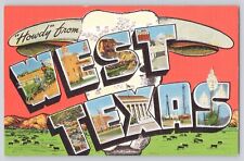 Postcard West Texas Large Letter Greetings Vintage Linen Unposted picture
