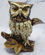 Homco Brown Owl on Log Vintage Figurine Sculpture picture