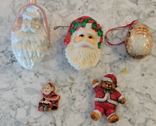 Vintage Christmas Santa Claus Ornaments Pink & Pearl Set of 5 picture