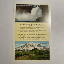 Vintage Linen Postcard Greetings From Washington Mt Ranier Poem picture
