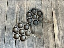 2 Matching Vintage Jotul Cast Iron Aebleskiver Pans Made in Norway picture