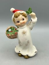 Vtg LEFTON Christmas Angel Figurine with Basket of Holly #7836 Wearing Santa Hat picture