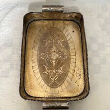 Antique French Etched Brass Serving Tray with Deep Gallery picture