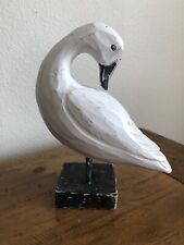 Wooden Swan Bird Turned Neck Figure Sculpture Hand Carved Figurine White & Black picture