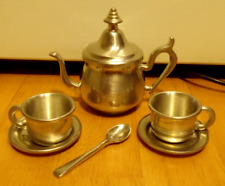 Woodbury Pewterers Mini Teapot Set w. 2 cups & saucers & spoon -  Sooo Cute  picture