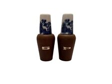 Vintage Blue Willow Wooden Salt and Pepper Shakers Japan Wood Ceramic picture
