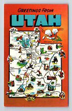 Pictorial Tourist Map Greetings From State of Utah UT Postcard picture