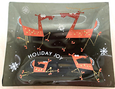 Vtg Houze Glass MCM Trinket Dish Ashtray Reindeer Holiday Joy Atomic Snowflake picture