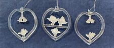 VINTAGE BIRD-FLOWER-BELLS TREE ORNAMENTS BLOWN GLASS CLEAR & FROSTED - SET OF 3 picture
