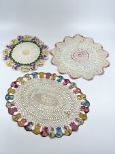 Vintage Lot 3  Handmade Crochet Doily Doilies Muti-colored Crafts picture