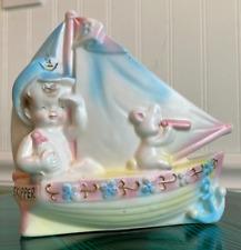 Vintage Rubens Original Ceramic Pottery Baby Planter Sailboat Skipper So Cute picture