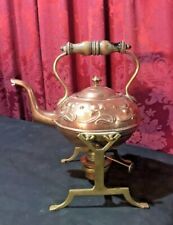 ANTIQUE ENGLISH COUNTRY KITCHEN COPPER & BRASS WARMING TILTING KETTLE TEAPOT picture