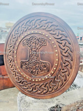 Thor Norse Hammer Viking Round Warrior New Viking Shield Medieval Wooden Mjolnir picture
