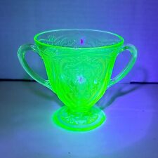 Vintage Green Depression Royal Lace Sugar Bowl Hazel Atlas Uranium 4-inch GLOWY picture