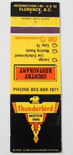 THUNDERBIRD MOTOR INN-COUNTRY RESTAURANT MATCHBOOK COVER * FLORENCE, S.C. picture