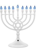 Traditional LED Electric Silver Hanukkah Menorah with Crystals Silver Hanukkah picture