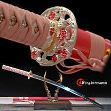 Pink Sakura Katana 1095 Steel Clay Tempered Sharp Japanese Samurai Lady Sword picture