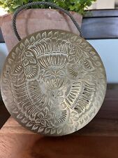 Vintage Etched Brass 6” Hanging Gong - Missing Mallet BOHO DECOR, Gorgeous picture