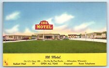 Postcard 100 Motel, Milwaukee, Wisconsin linen J159 picture