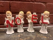 1950's Vintage Christmas Set Of 4 Commodore Red Noel Angels MCM Candle Holders picture