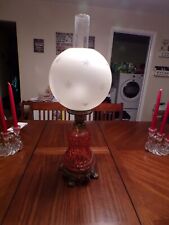 VTG Hedco Inc New York Parlor Style Table Lamb Cranberry Base and Star Globe  picture