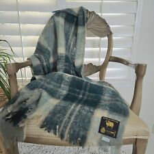 RARE VTG New Woven In Scotland Pure 100% New Wool Teal & Camel Plaid Throw picture