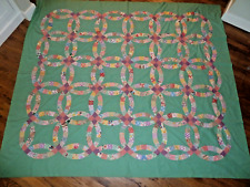 Exquisite Vintage Double Wedding Ring Quilt Top in Feed Sack Fabrics 1930's picture
