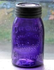 Antique midget imperial pint size 'CROWN' deep purple fruit jar  picture