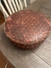 Antique Vintage Wicker Sewing Basket Filled With Sewing Notions. picture
