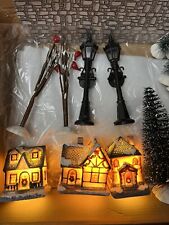 30Pc Light Up Ceramic Christmas Village Trees,lightpole,pebble Street,red Birds picture