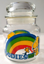 Vintage 1965 Peanuts Snoopy and Woodstock Goodies Glass Candy Jar With Lid picture