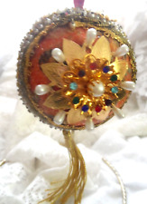 Vintage Beaded Ornament - HANDMADE ORNATE BALL w/BEADS, PEARLS, & TRIM picture