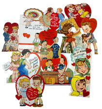 Vintage Die Cut Valentine Boy Girl Couples Post Office Swing Ice Cream Lot of 10 picture