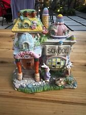 Easter Bunny Rabbit Lighted Ceramic Village House School Bunnies Rabbits picture