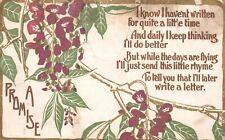 Vintage Postcard 1910 A Promise Greetings Card Send This Little Rhyme Flowers picture
