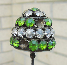 Antique Hat Pin Green Clear Stones 11 1/2