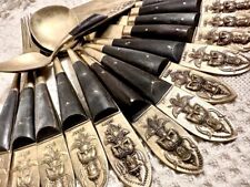 Set of 17 Gorgeous 1930’s Antique Siam Tropical Cutlery 🍴 Teakwood & Brass picture